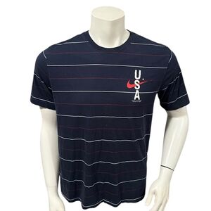 Nike Men’s Athletic T-Shirt Striped Blue White USA Logo Short Sleeve M